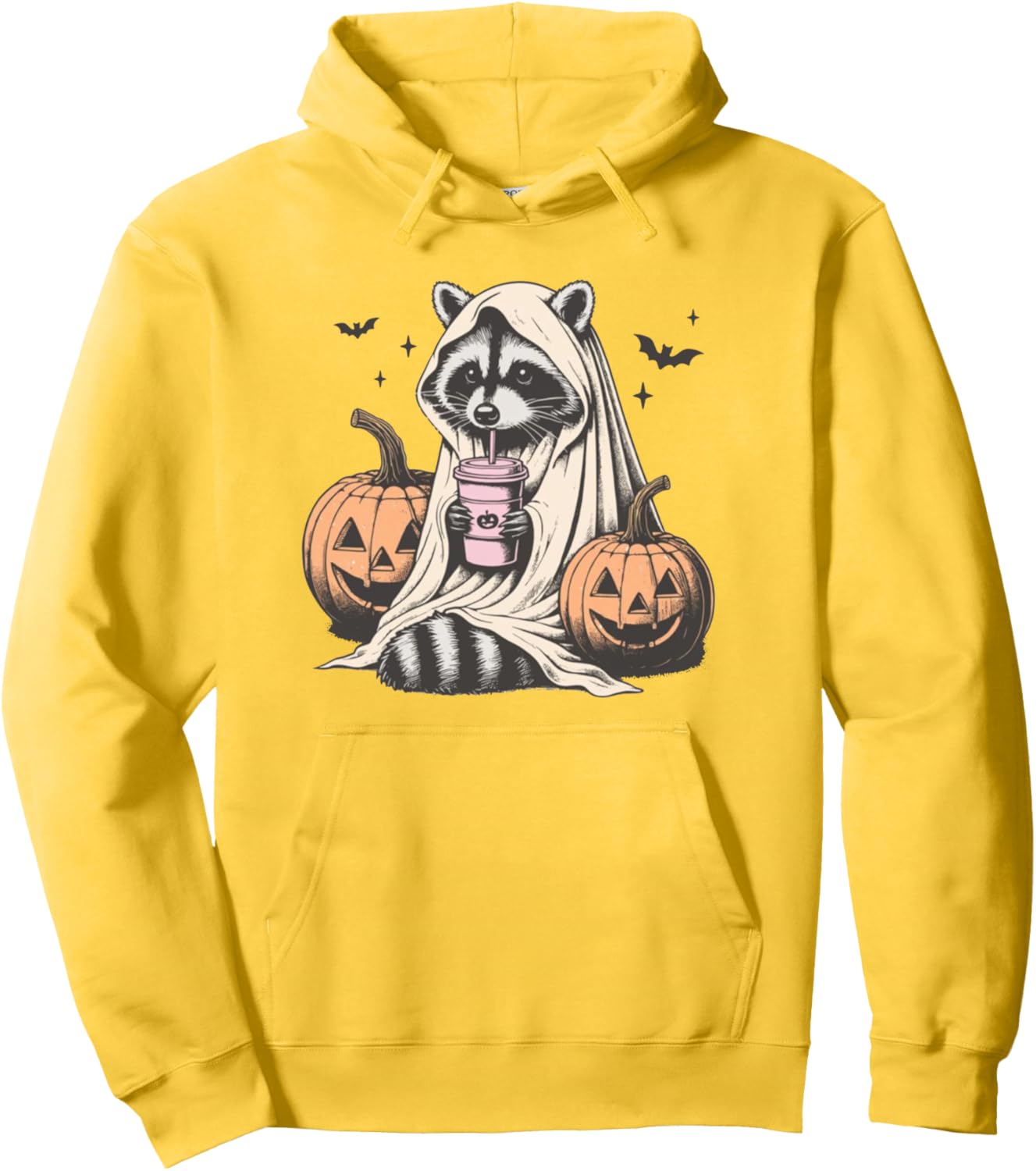 Raccoon Ghost Drinking Coffee Halloween Pullover Hoodie