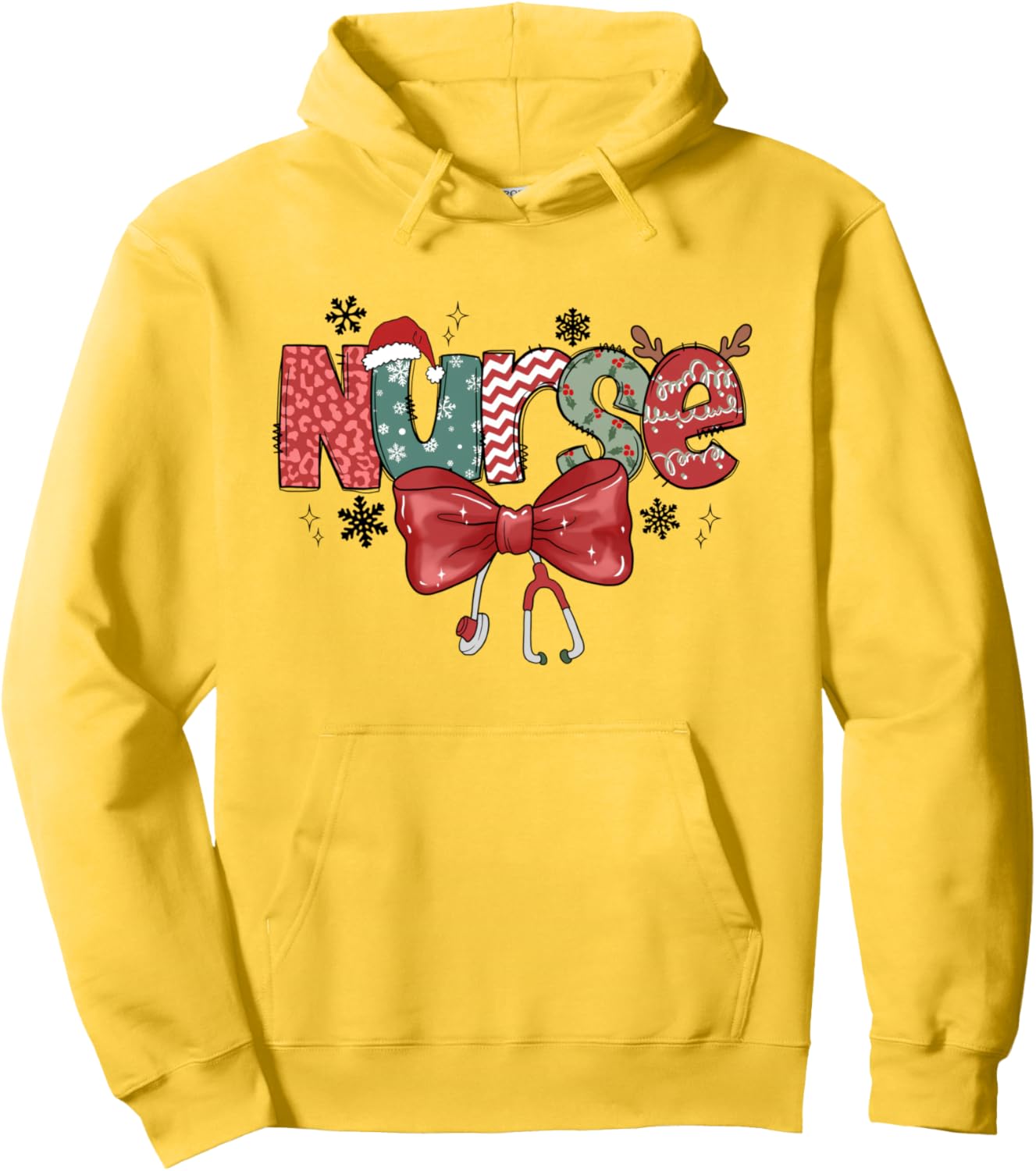 Christmas Nurse Coquette Bow Stethoscope Nursing Xmas Pjs Pullover Hoodie