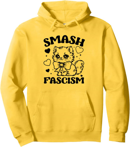 Smash Fascism, Funny Anti-Fascism Cat Pullover Hoodie