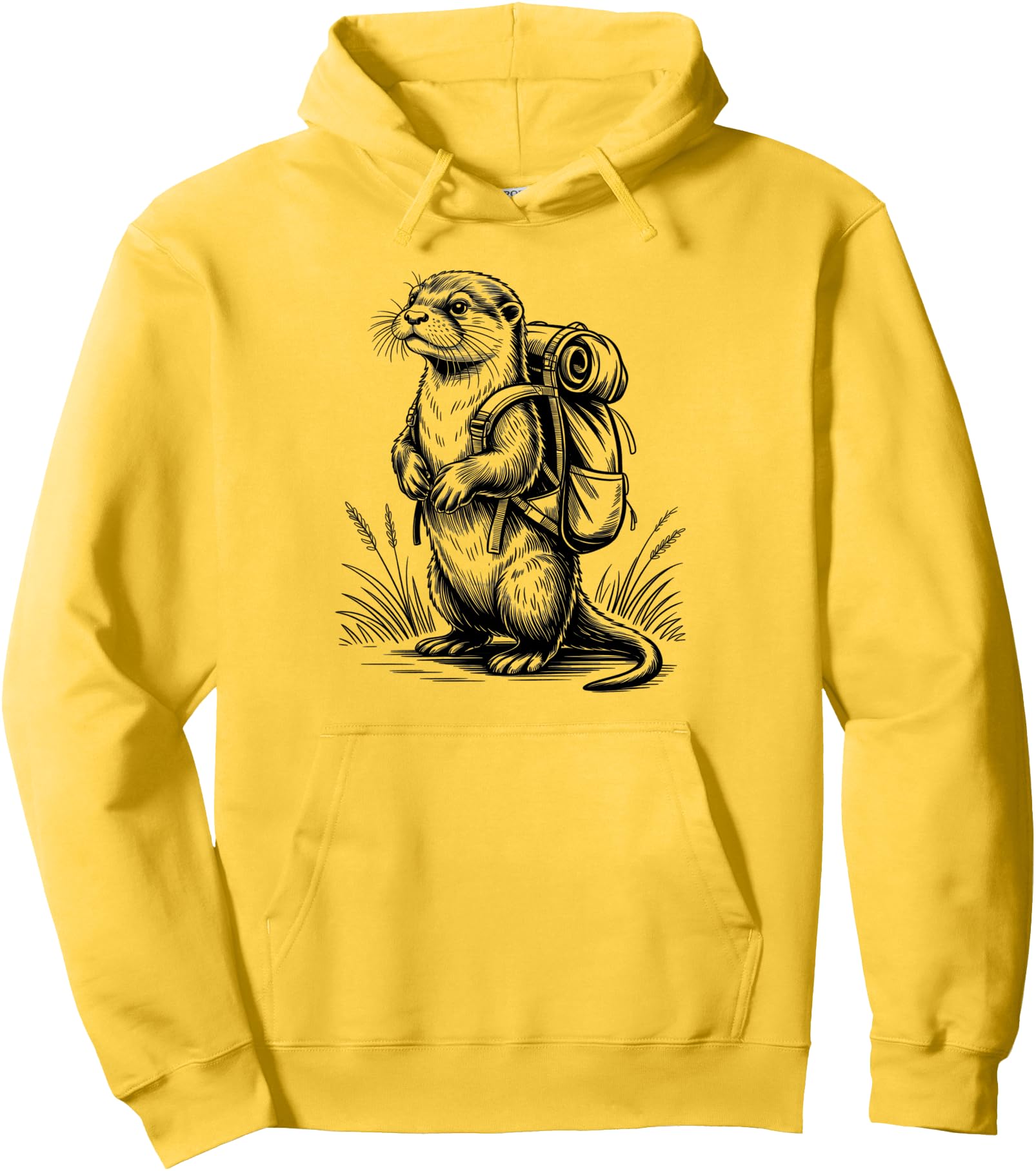 Vintage Style Otter Carrying Backpack Hiking Scene Design Pullover Hoodie