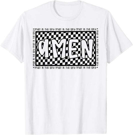 Checkered Amen Vintage Jesus Bible Verse Christian Religious T-Shirt