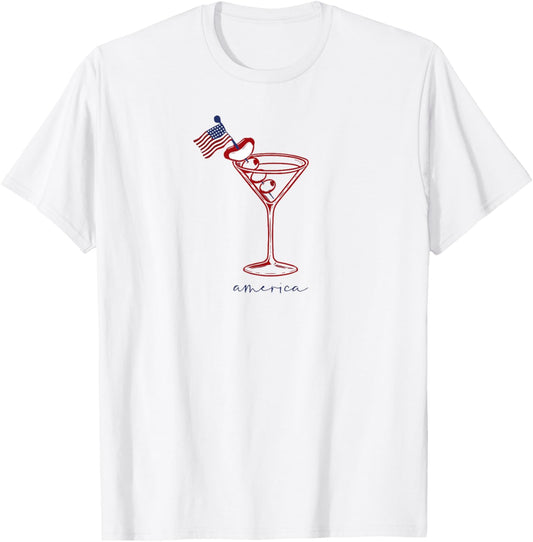 4th Of July Funny Hot Dog &amp; Martini T-Shirt