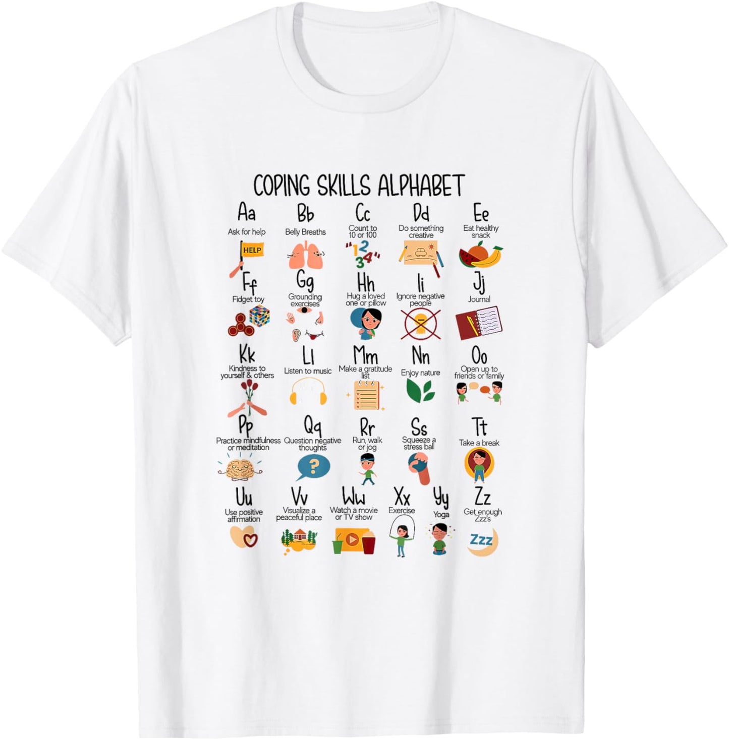 ABC Coping Skill Alphabet School Counselor Mental Health T-Shirt