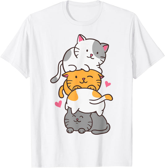 Cat Cats Cute Kitty Pile Anime Kawaii Neko Gift Cat Lovers T-Shirt for Men Women Kids