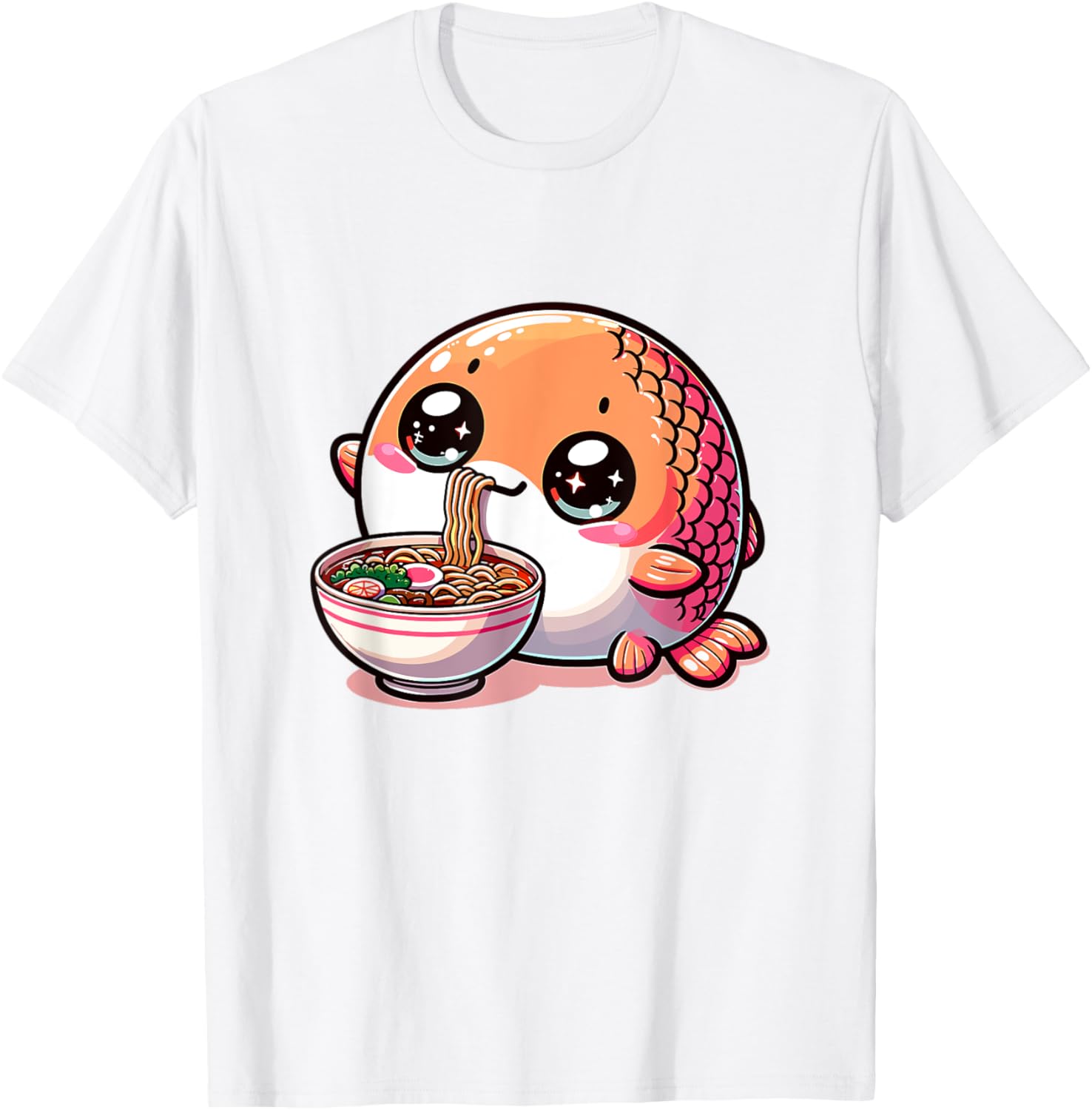 Cute Japanese Kawaii Chibi Salmon Eating Ramen