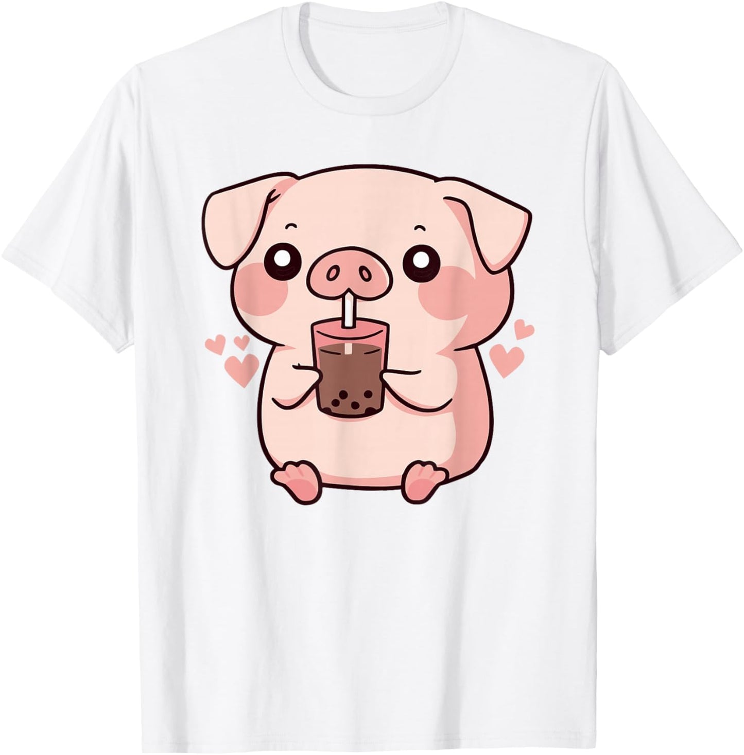 Cute kawaii cartoon pig drinking bubble tea