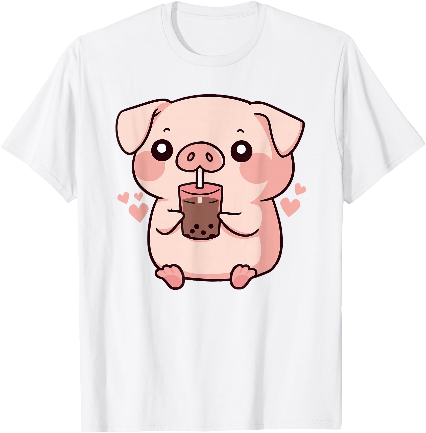 Cute kawaii cartoon pig drinking bubble tea