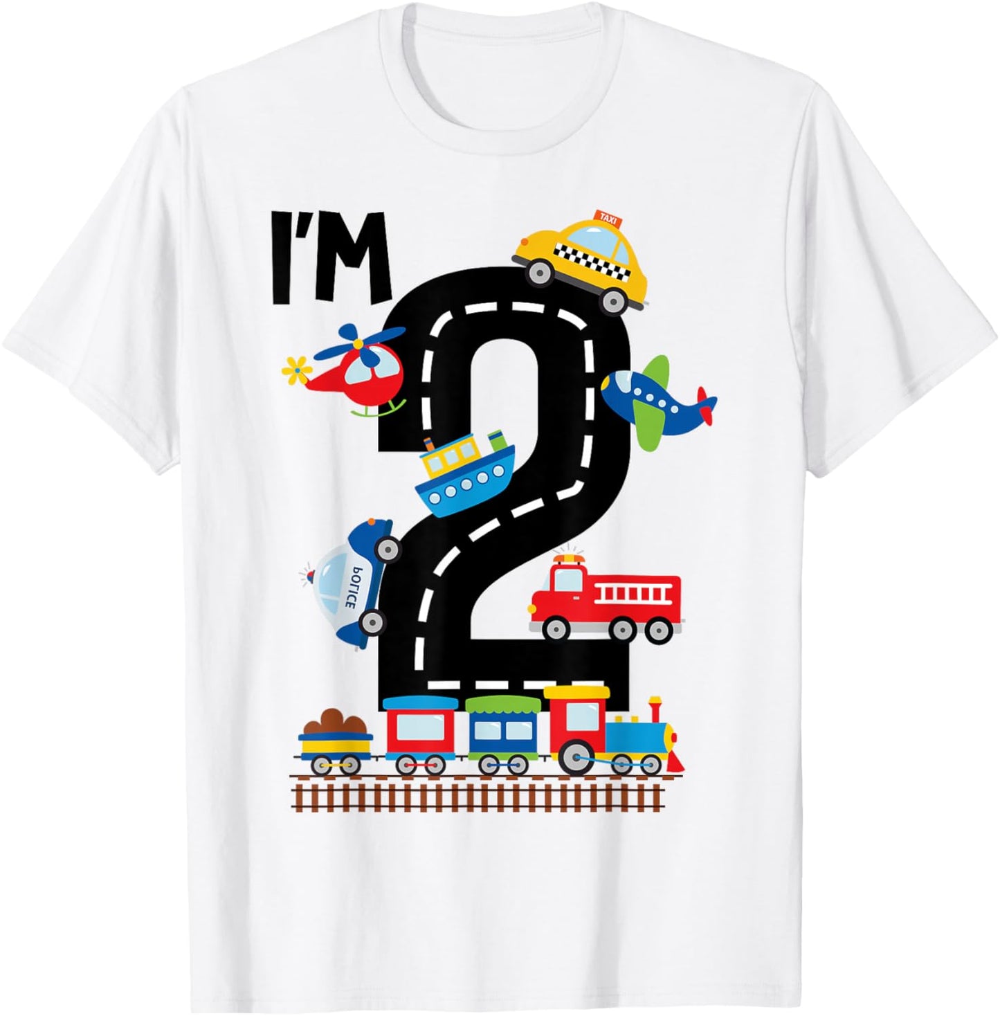 I'm 2 Years Old Birthday Boys Kids Transportation Vehicles