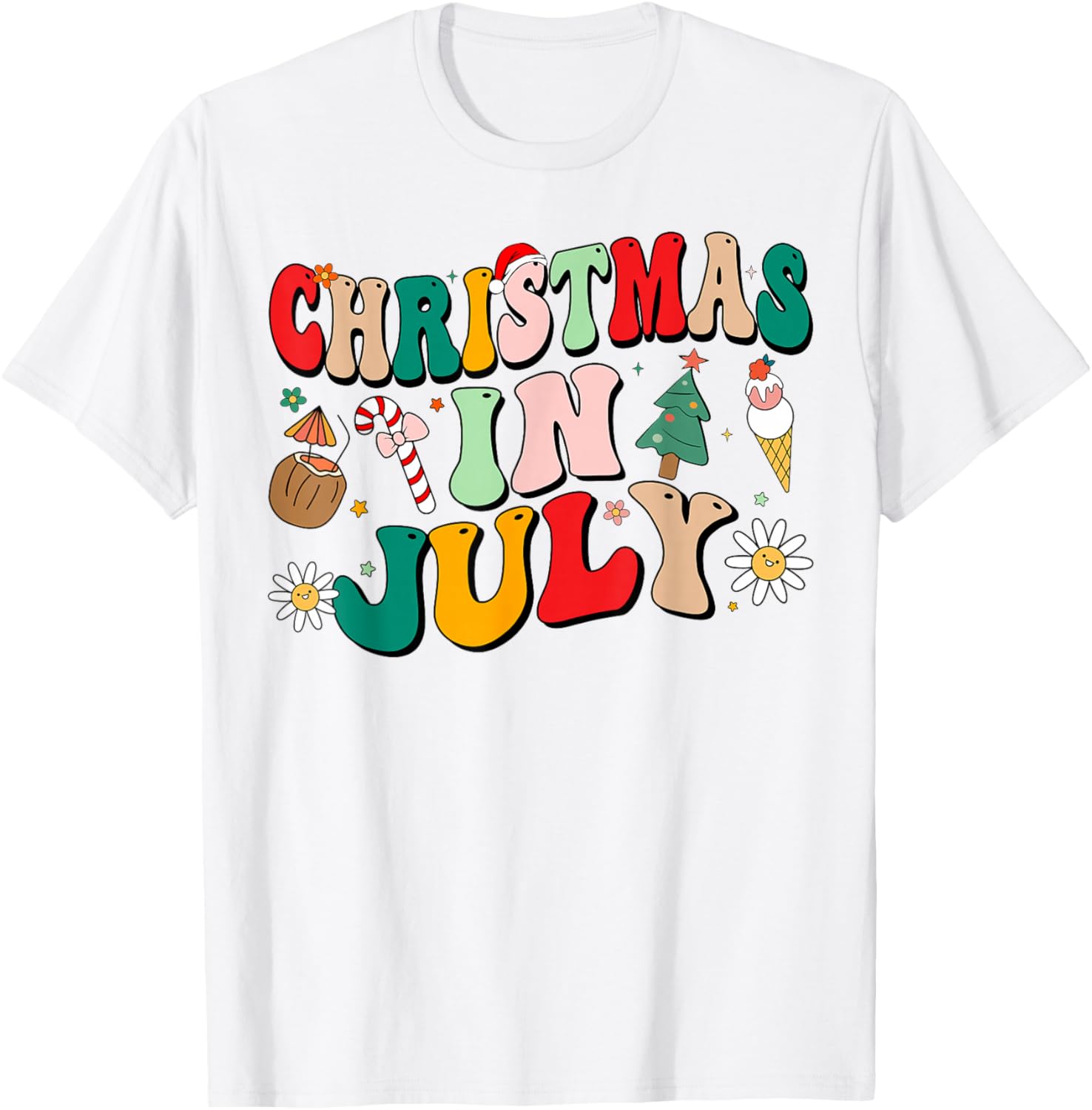 Christmas In July Shirts Groovy Xmas Summer Men Women Kids