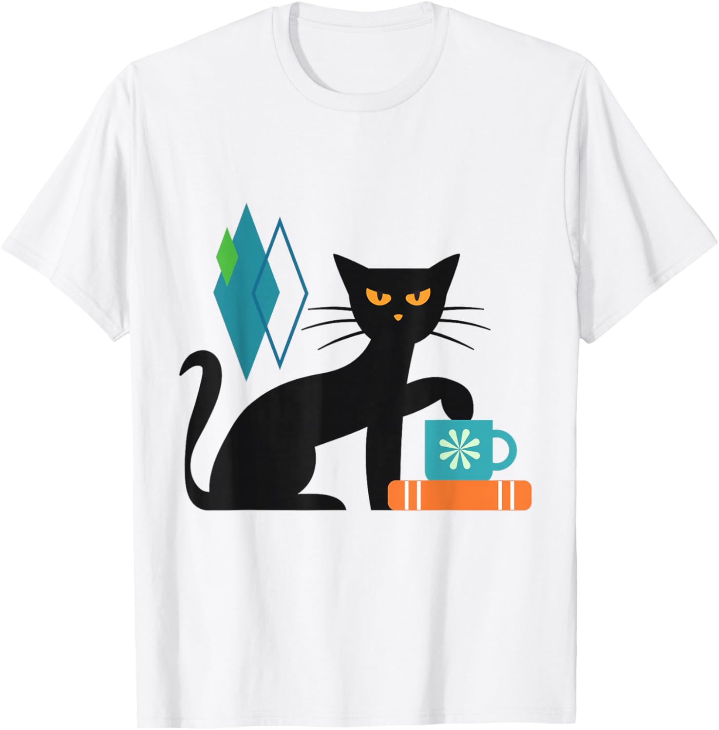 Cat Midcentury With Book and Coffee Atomic Age Mid Century T-Shirt