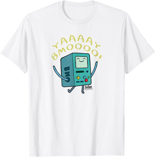 Cartoon Network Adventure Time Yay BMO Unisex-Adults T-Shirt, White, Small, Short Sleeve, Classic Fit