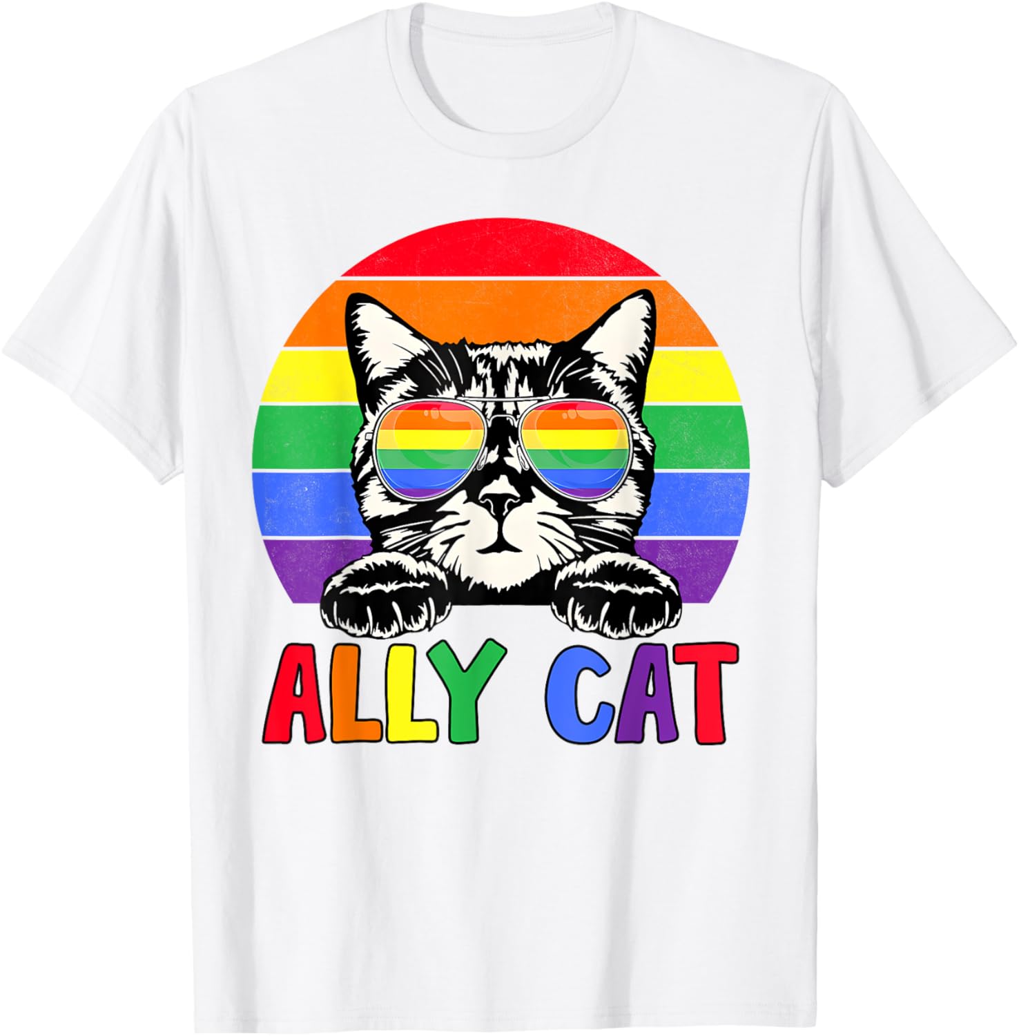 Ally Cat Rainbow Gay Pride Cute LGBT Animal Pet Lover T-Shirt
