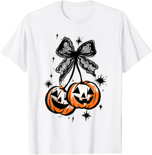 Cherries Pumpkin Fall Vibes Halloween Girly Pumpkin Season T-Shirt