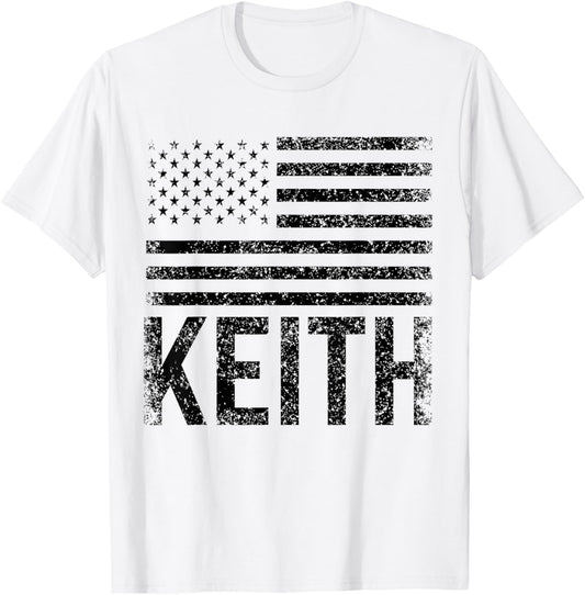 America First Name Citizenship Naturalization Keith USA Name Forename Personalized Birthday T-Shirt Blue, White Small Crew Collar Modern Short Sleeve T-Shirt Men Unisex Casual Christmas Birthday