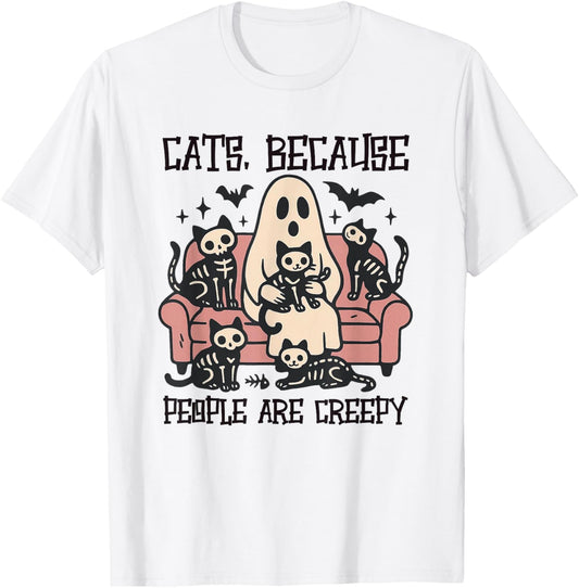 Cats Because People are Creepy Ghost Halloween Cat Mom Kids T-Shirt