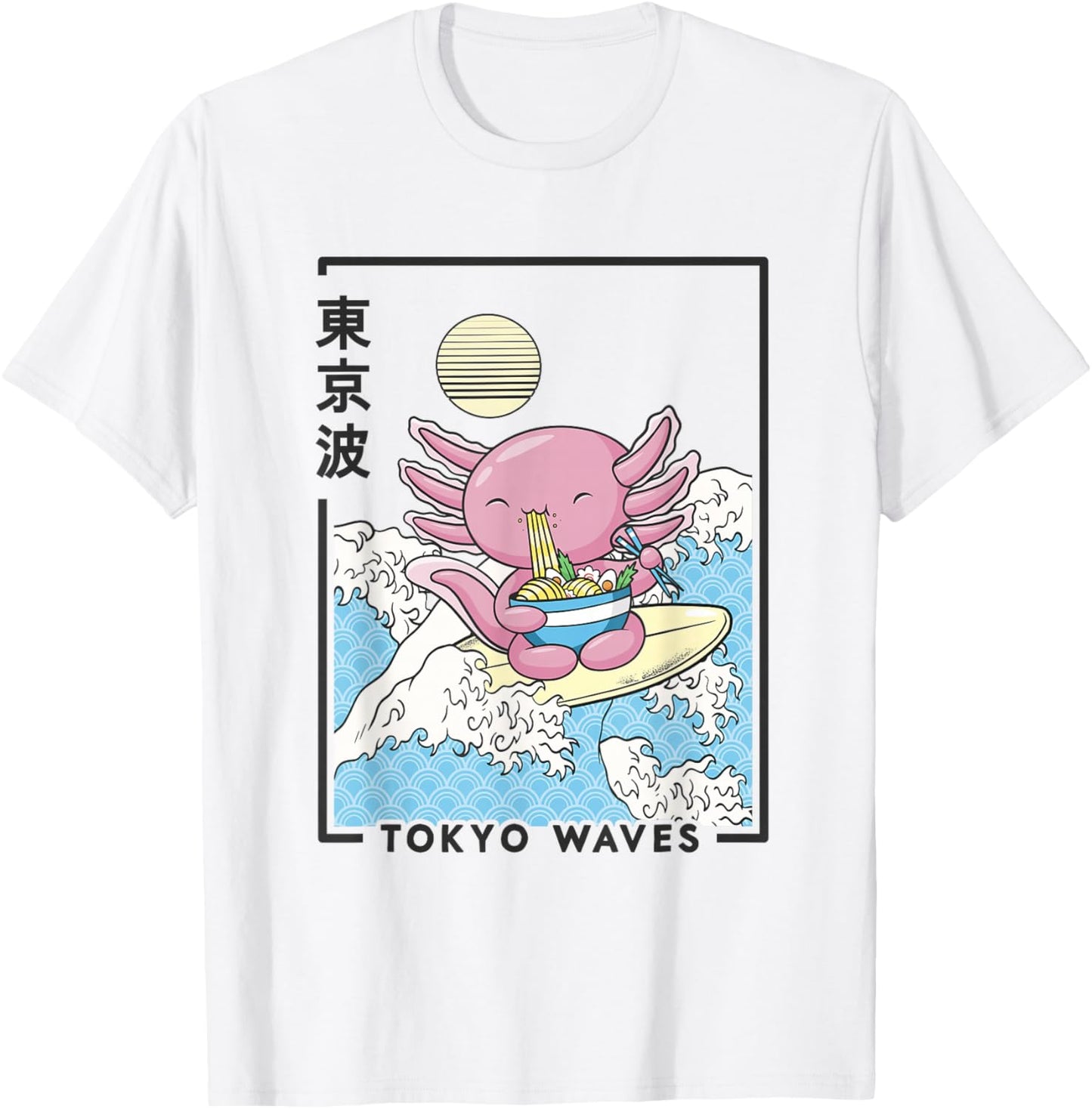 Axolotl Eating Ramen Japanese Waves Kids Kawaii Aesthetic