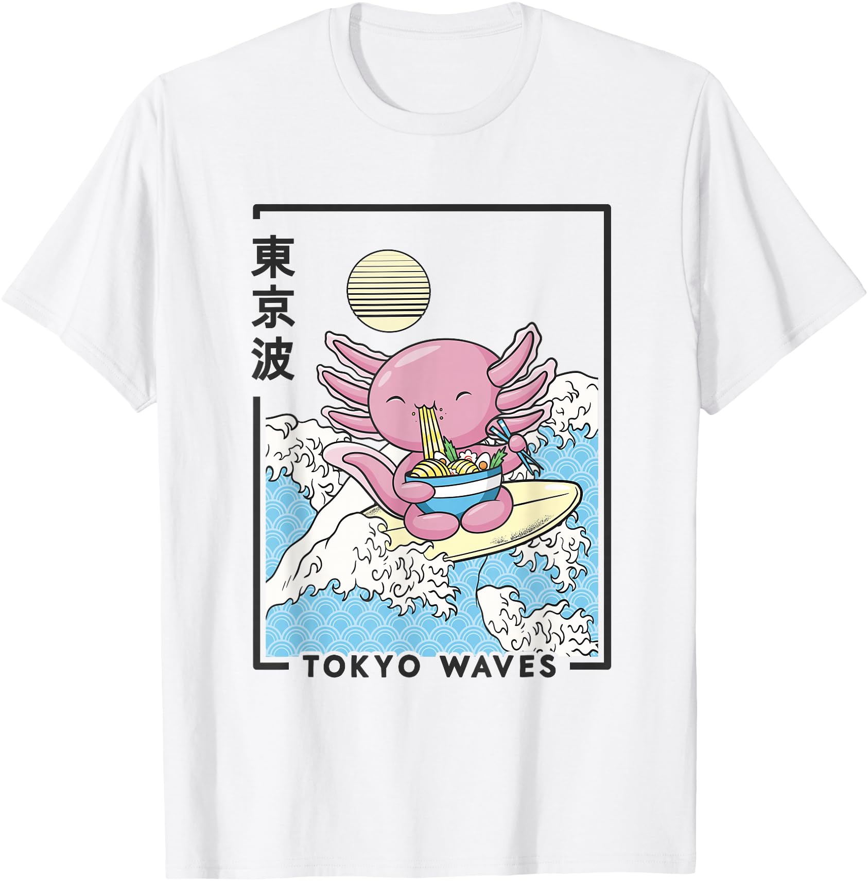 Axolotl Eating Ramen Japanese Waves Kawaii Aesthetic