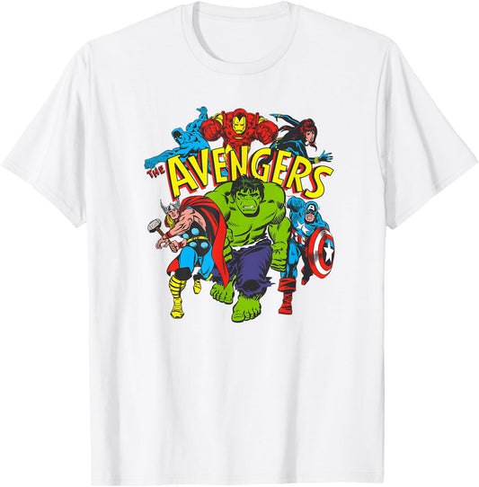 Amazon Essentials Men's MARVEL AVENGERS COMIC HEROES T-Shirt, White, Small