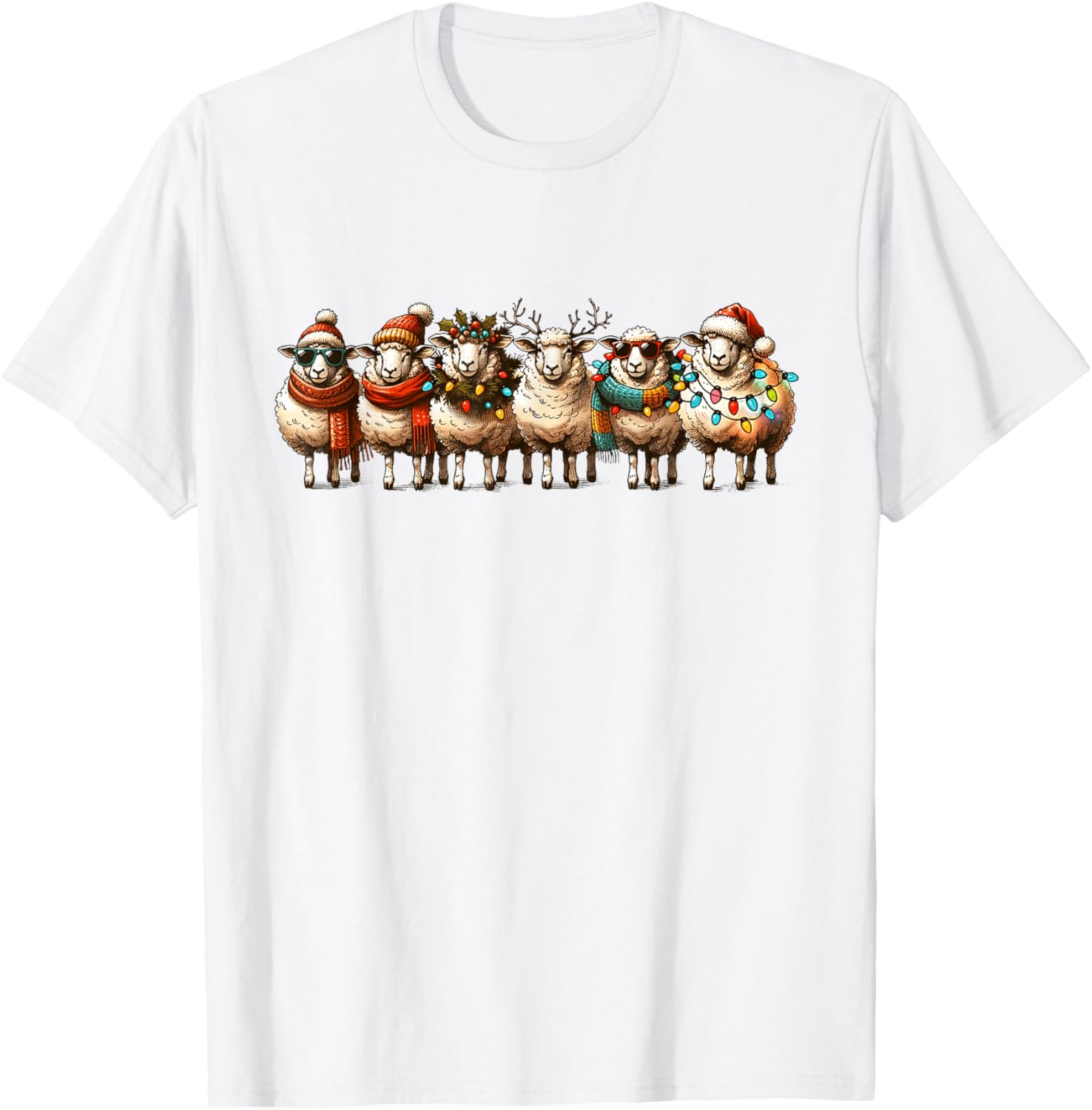 Christmas Sheep Santa Lights Farmer Xmas Holiday Farm Girls