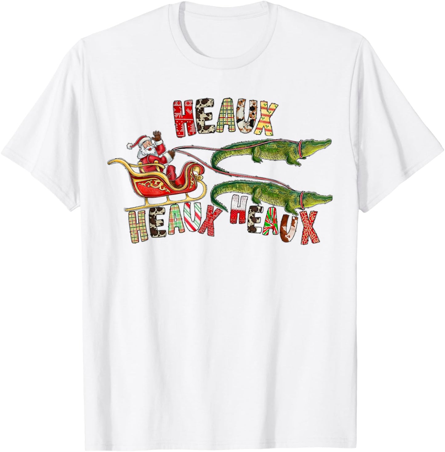 Santa Alligator Heaux Heaux Heaux Christmas Xmas Holiday