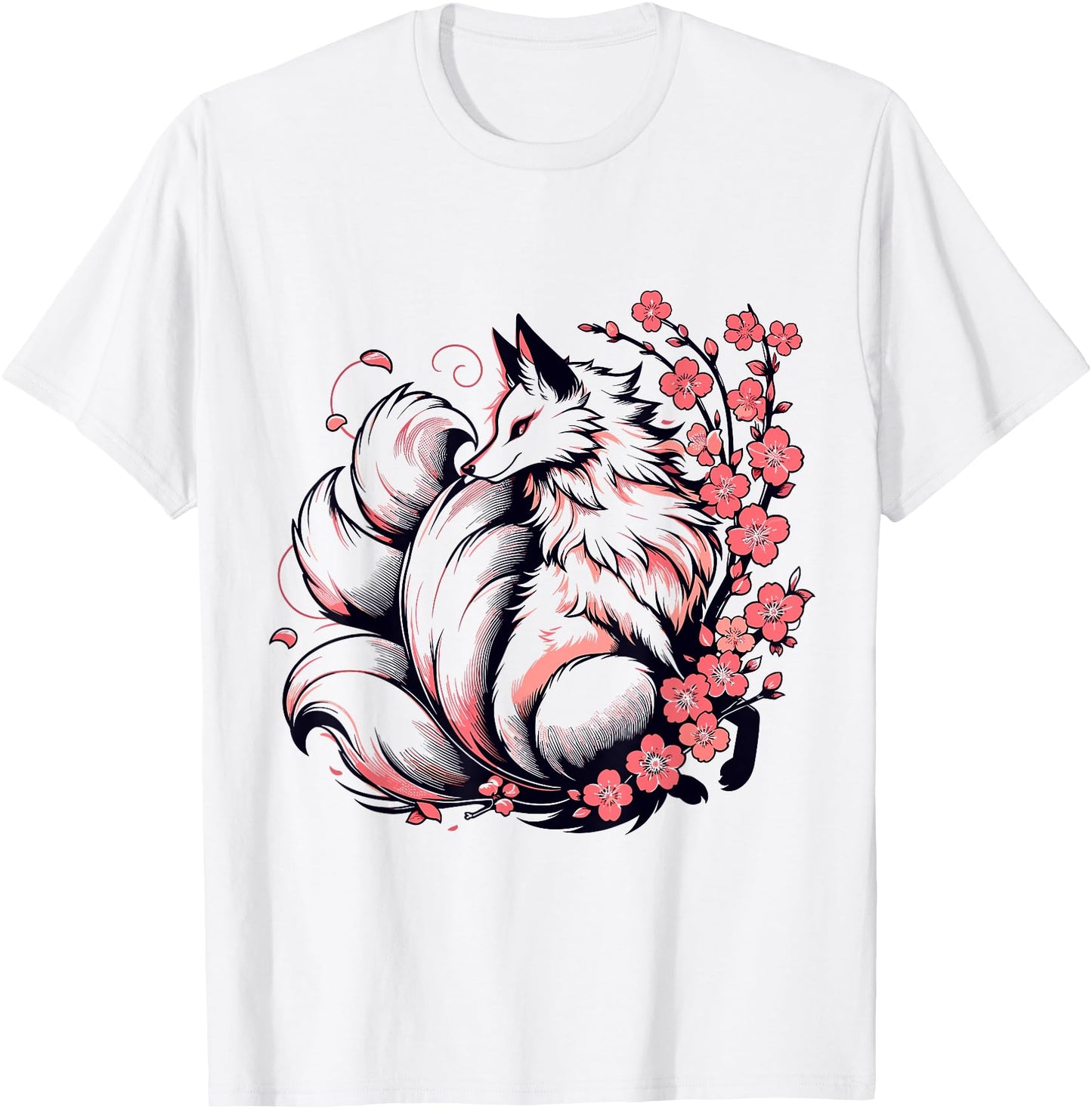 Retro Japanese Kitsune Nine Tailed Fox Cherry Blossom Anime