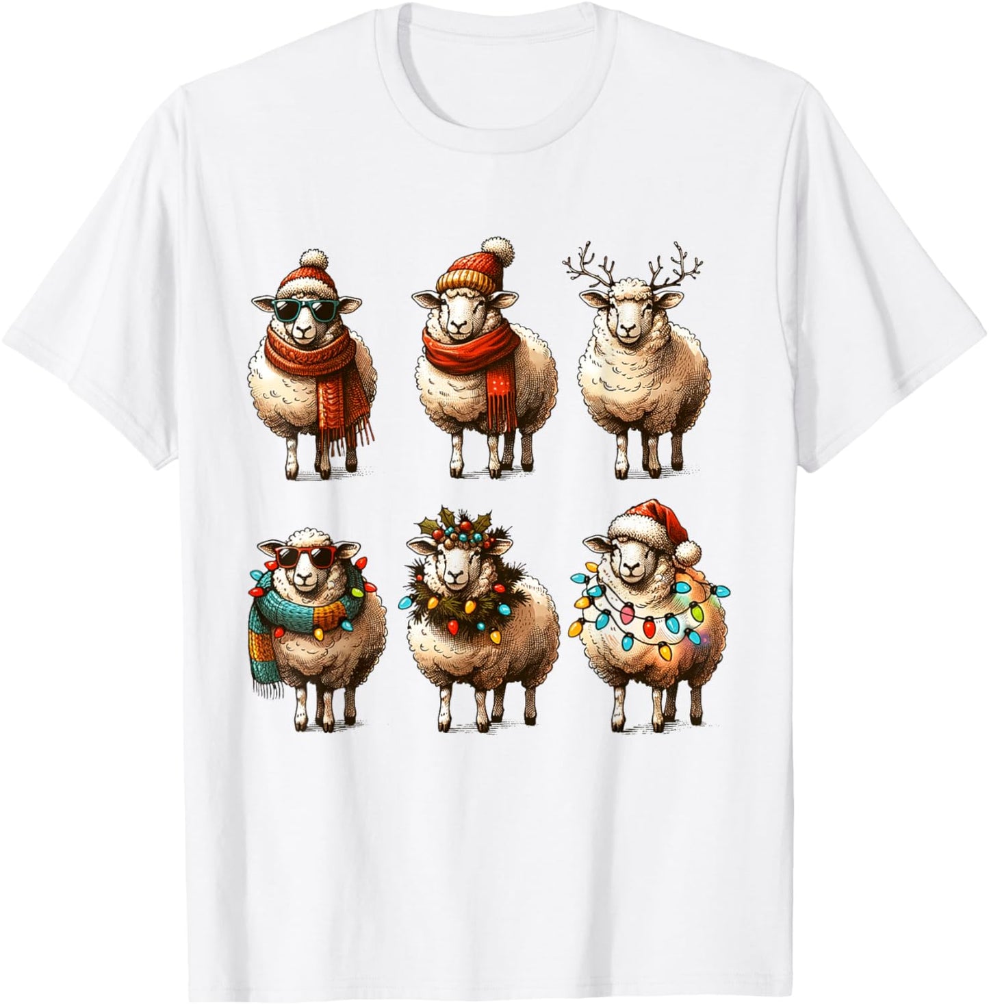 Christmas Sheep Santa Lights Farmer Xmas Holiday Farm Girls