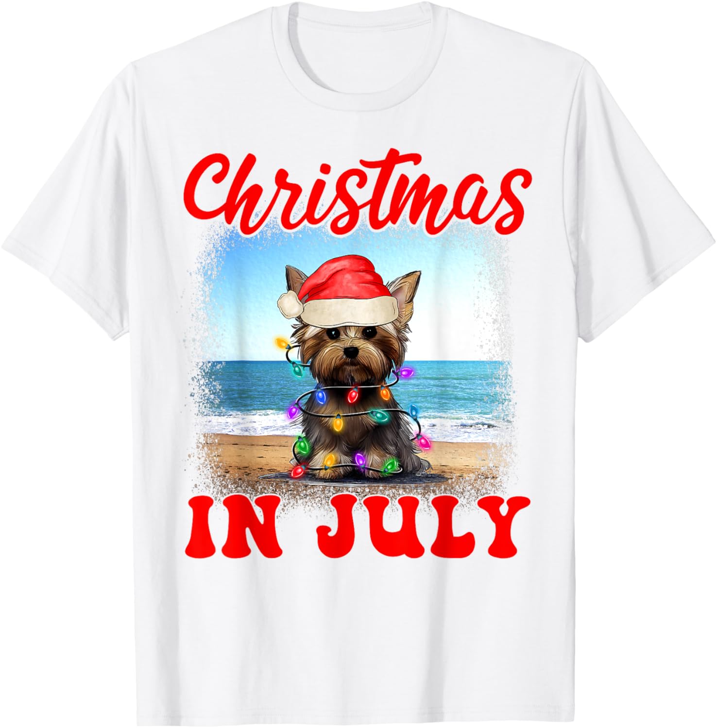 Christmas in July Dog Lover Xmas Funny Yorkie Mom Summer T-Shirt for Men Women Kids