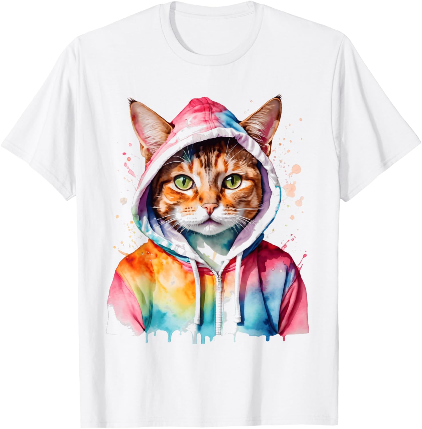 Cat Hoodie Colorful Funny Animal Art Print Graphic