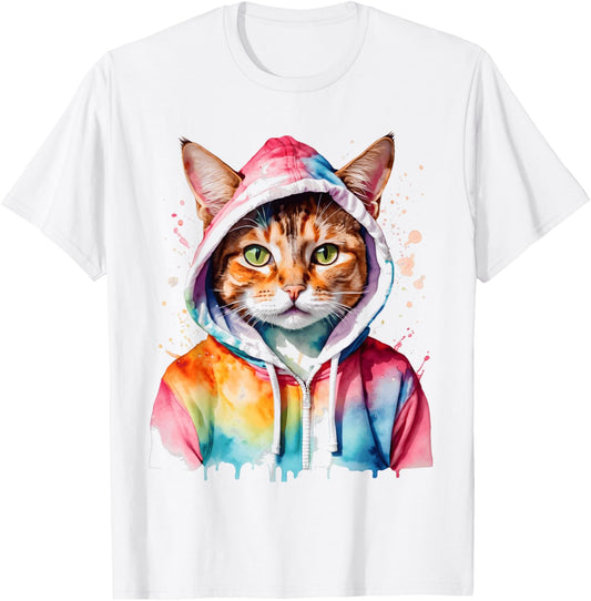 Cat Hoodie Colorful Funny Animal Art Print Graphic