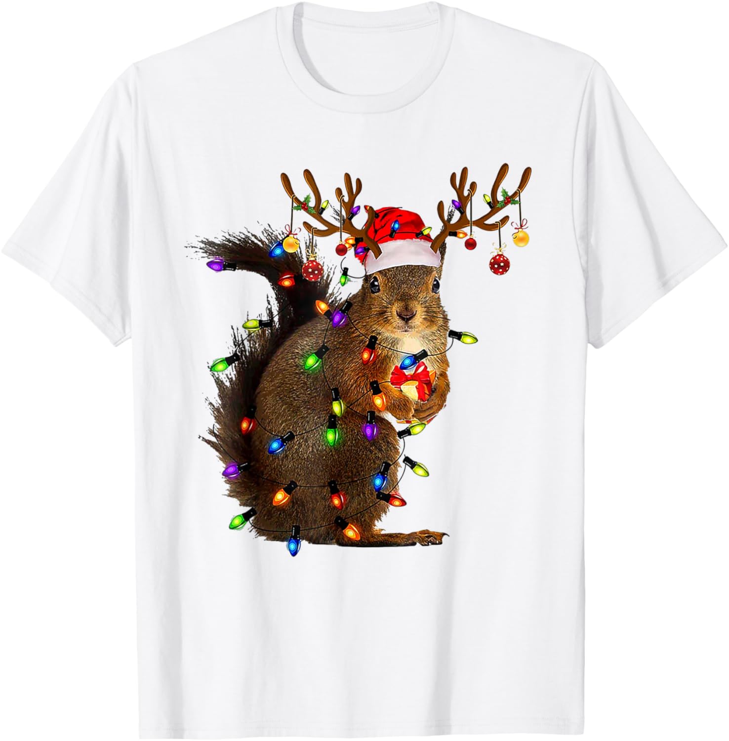 Funny Christmas Squirrel Lights Tee Shirt, Christmas Squirrel Lights T-Shirt, Unisex-Adults, Blue, Small, Short Sleeve, T-Shirt, Shirt