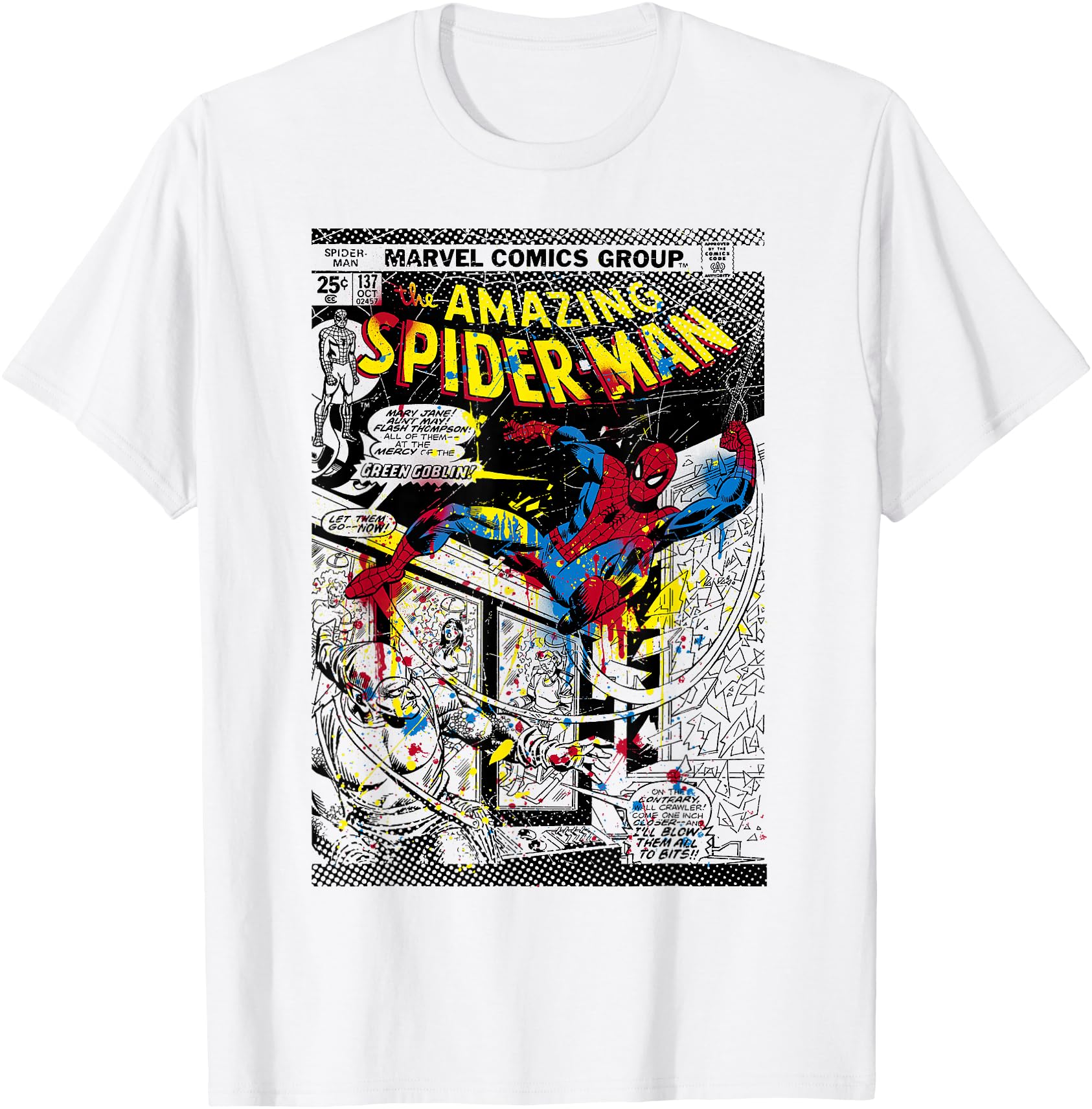 Marvel Spider-Man Classic Retro Paint Splat Comic T-Shirt
