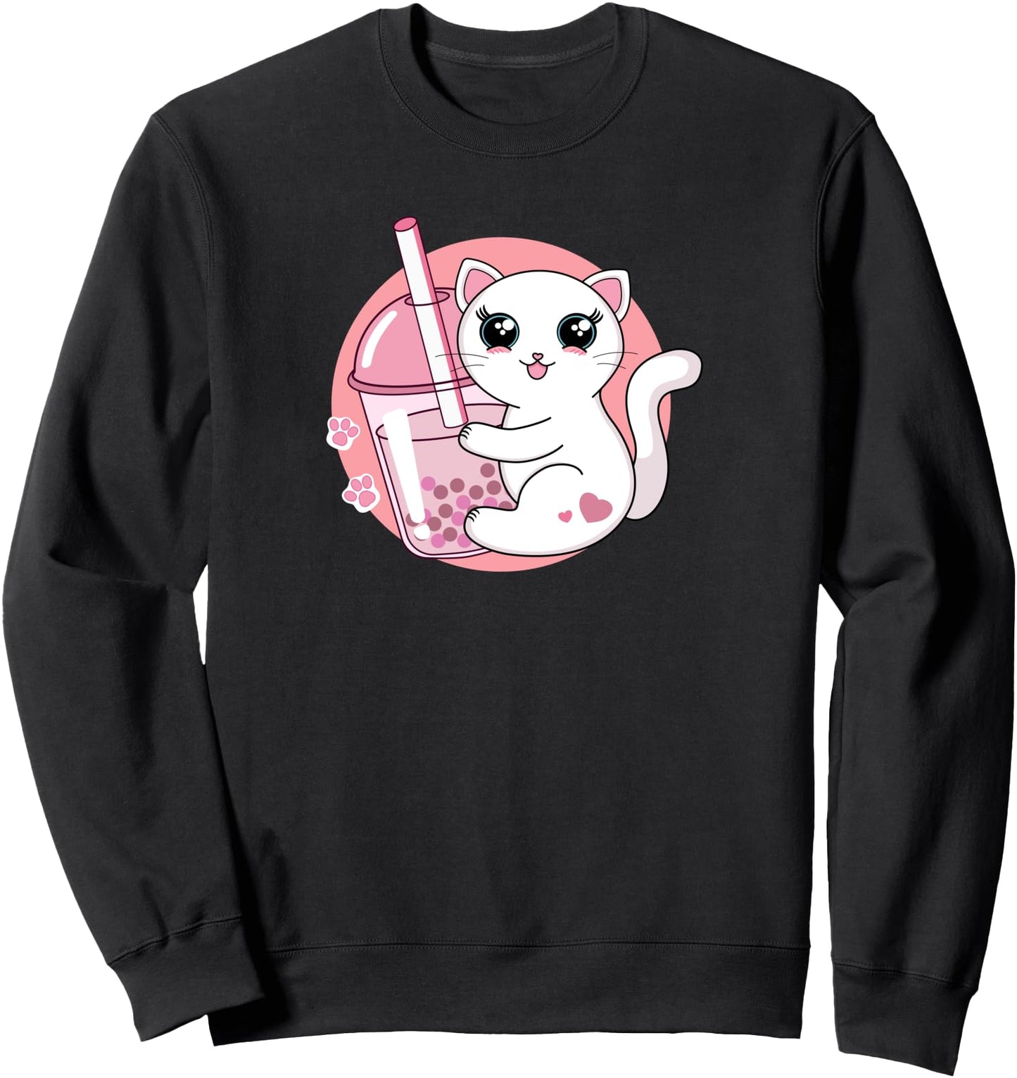 Anime Kawaii Cat Drinking Boba Bubble Tea Cute Japanese Neko Sweatshirt