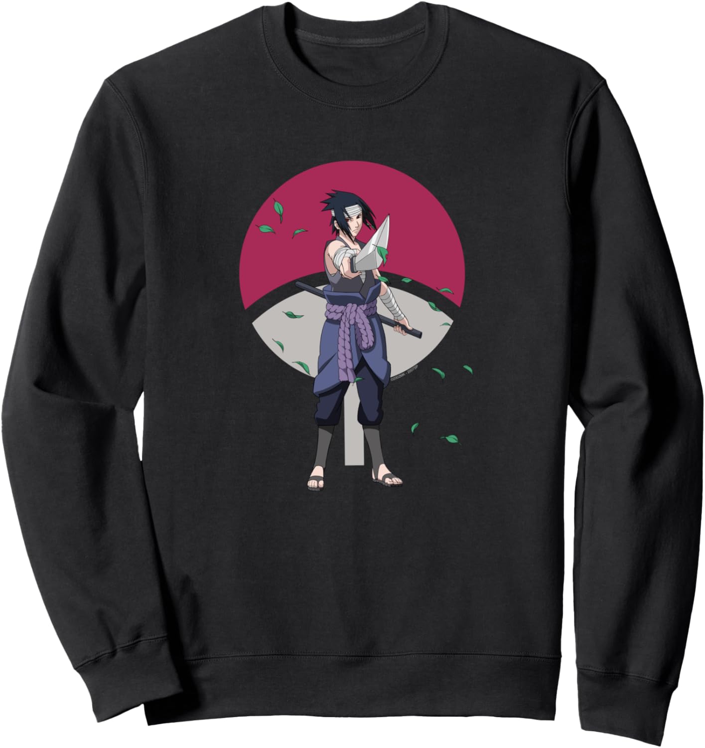 Naruto Shippuden Sasuke Uchiha Leaves and Symbol Anime Sweatshirt