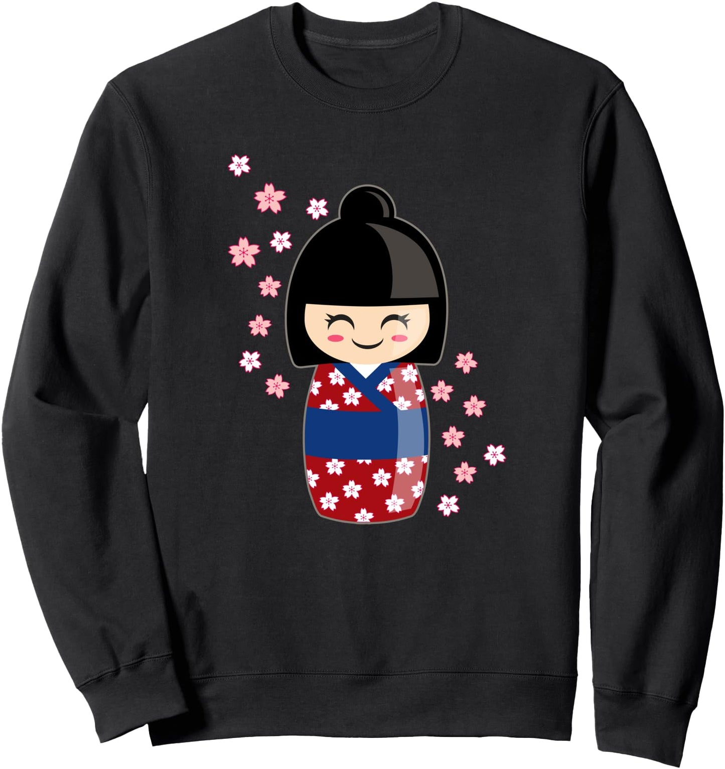 Kokeshi Doll Kawaii In Japanese Kimono And Sakura Sweatshirt