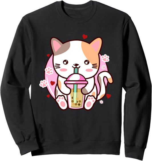 Cat Boba Tea Bubble Tea Japanese Girl Teen Kawaii Anime Sweatshirt