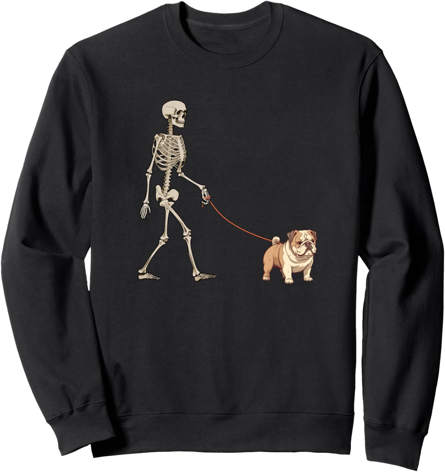Funny English Bulldog Skeleton Dog Walking Halloween Sweatshirt