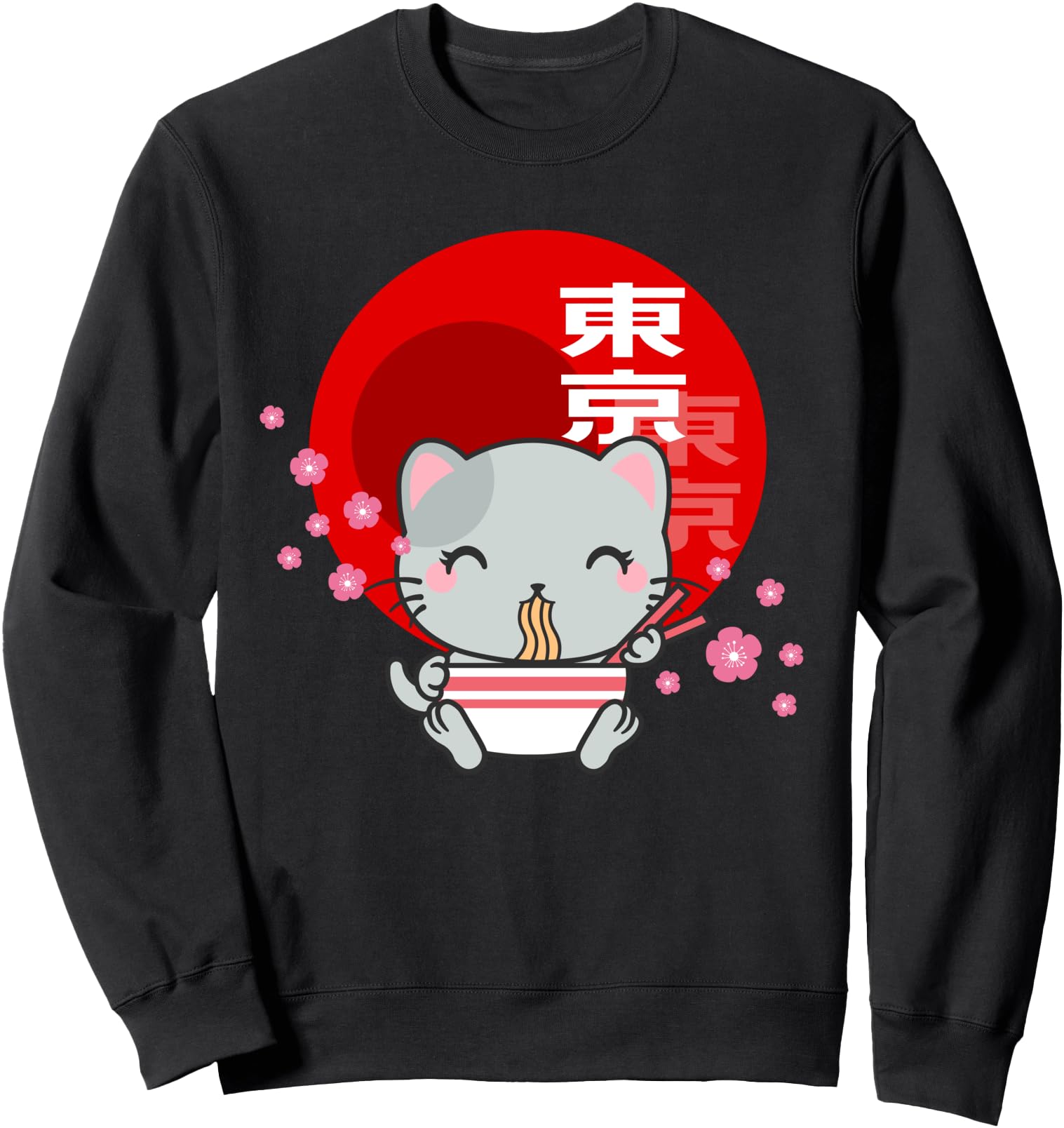 Tokyo Japan Ramen Cat Cherry Blossoms Japanese Kawaii Cat Sweatshirt