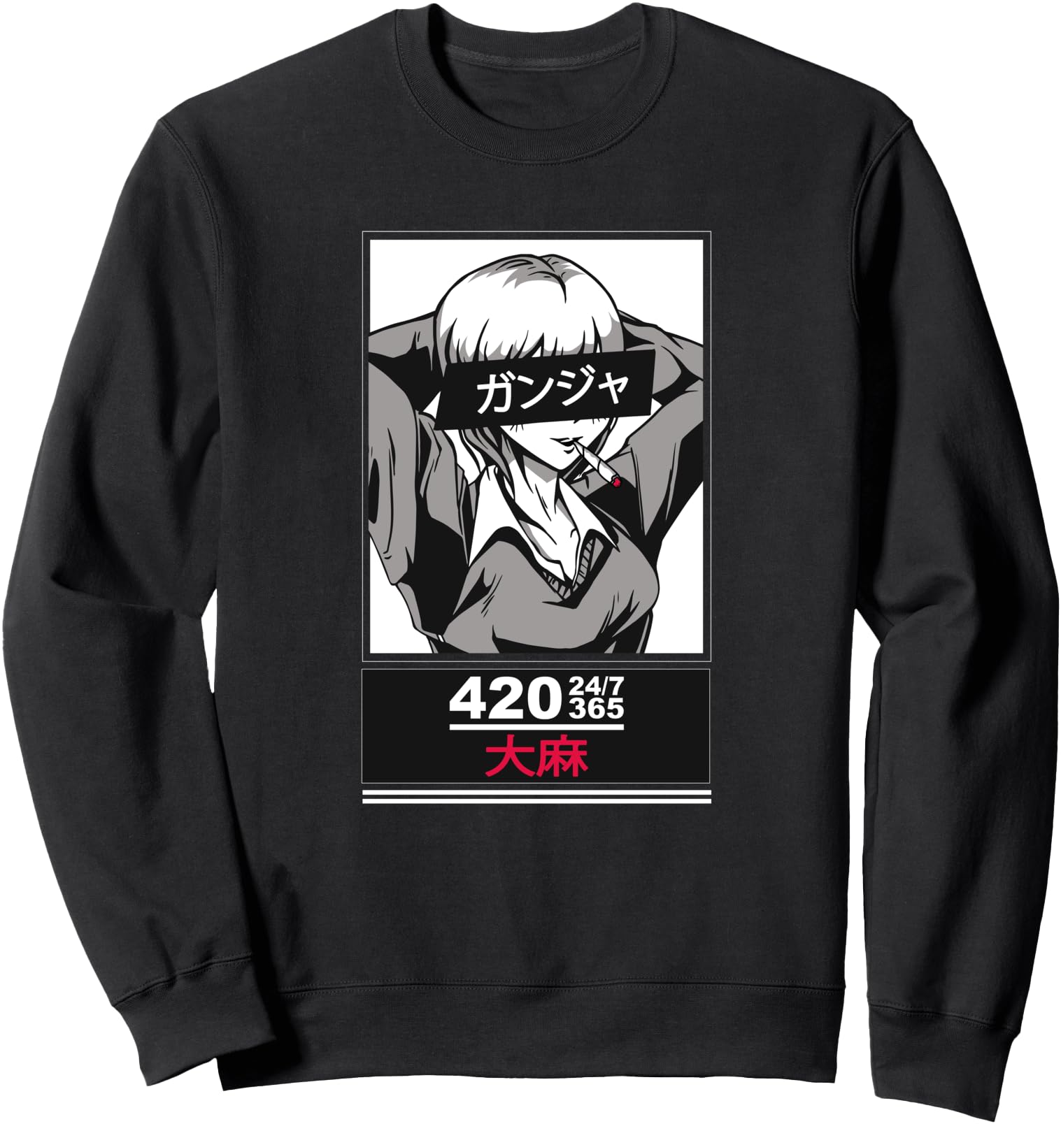 Weed Anime 420 247 365 Stoner Girl Smoking Japanese Ganja Sweatshirt