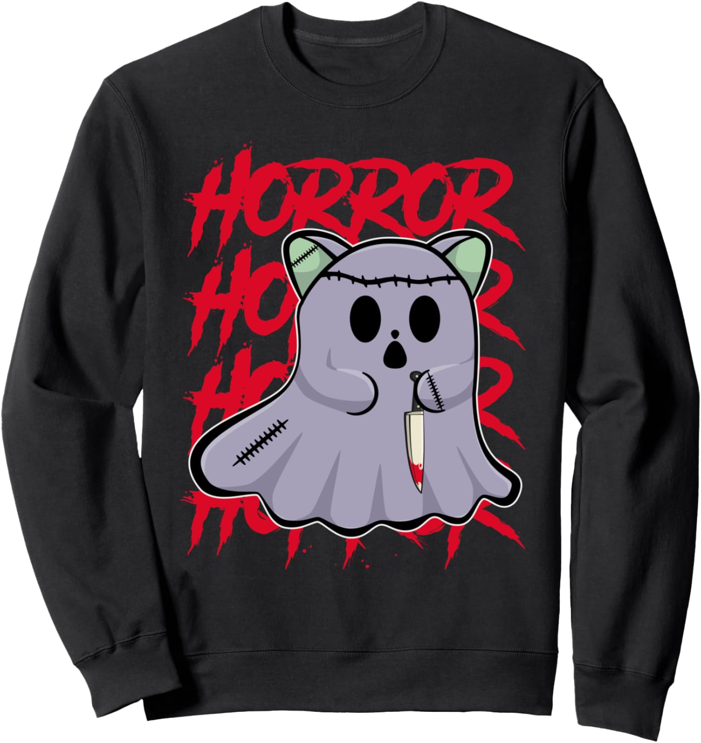 Pastel Goth Ghost And Cute Anime Cat Knife Halloween Sweatshirt