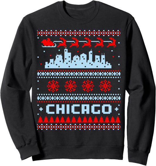 Chicago Flag City Skyline Chicago Fan Ugly Christmas Sweater Sweatshirt