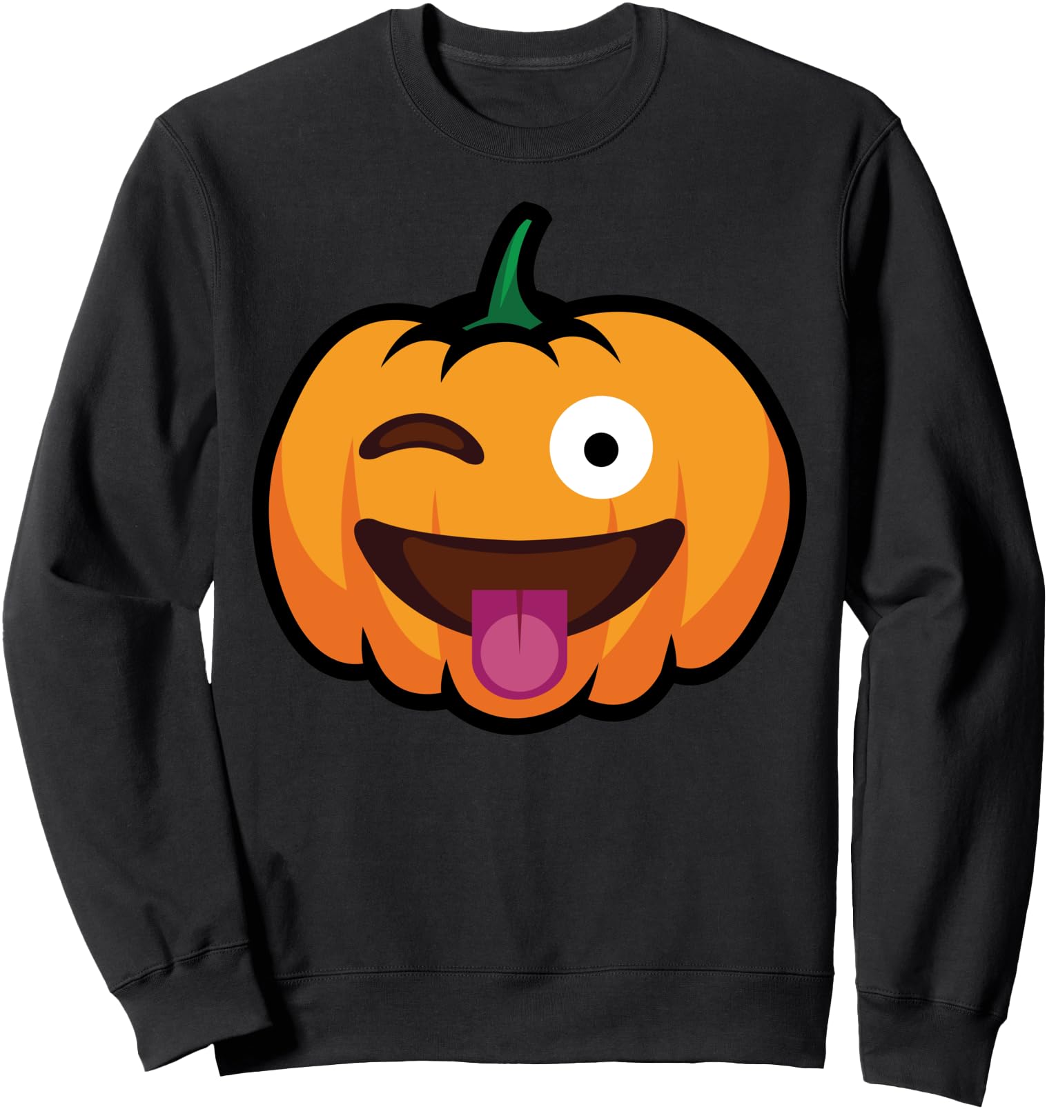 Pumpkin Emoji One Eye Wink Tongue Out Big Smile Halloween Sweatshirt