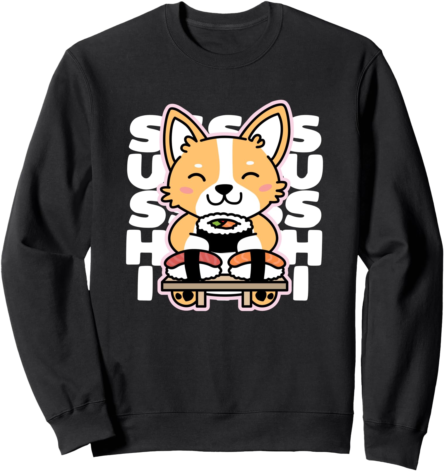 Kawaii Sushi Cute Anime Dog Corgi Japanese Food Nigiri Dark Sweatshirt
