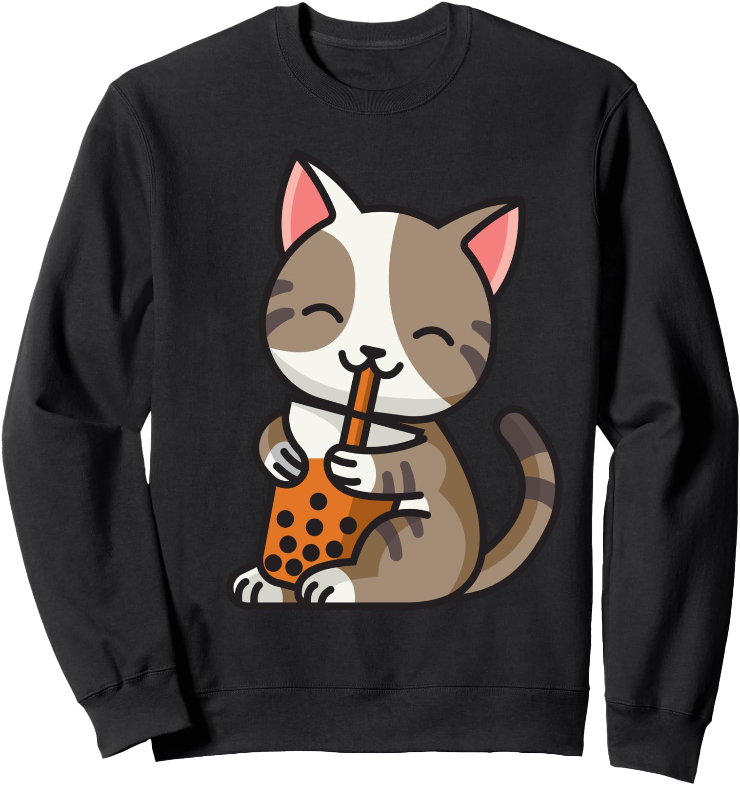 Tabby Cat Kawaii Boba Bubble Tea Cup Grey Japanese Anime Cat Sweatshirt