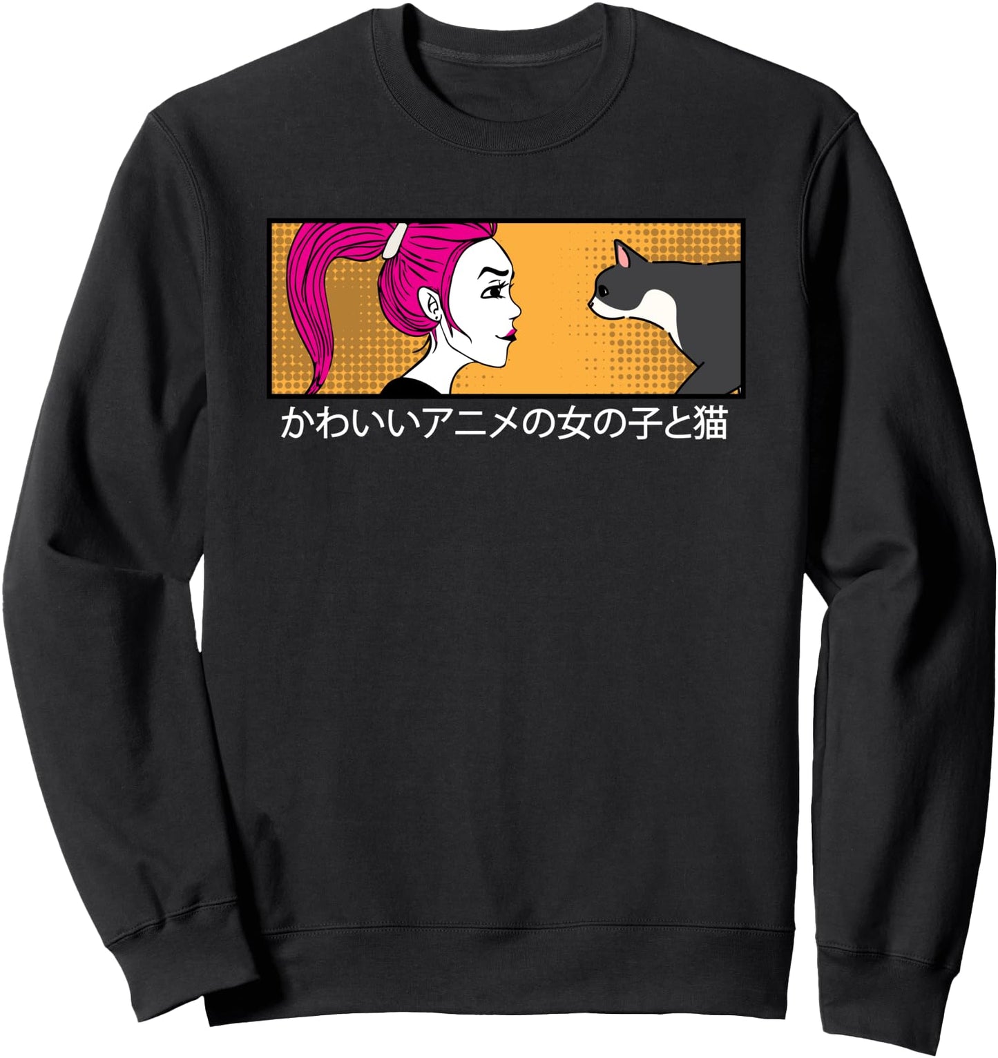 Anime Girl Eyes & Cat Japanese Aesthetic Japan Culture Art Sweatshirt