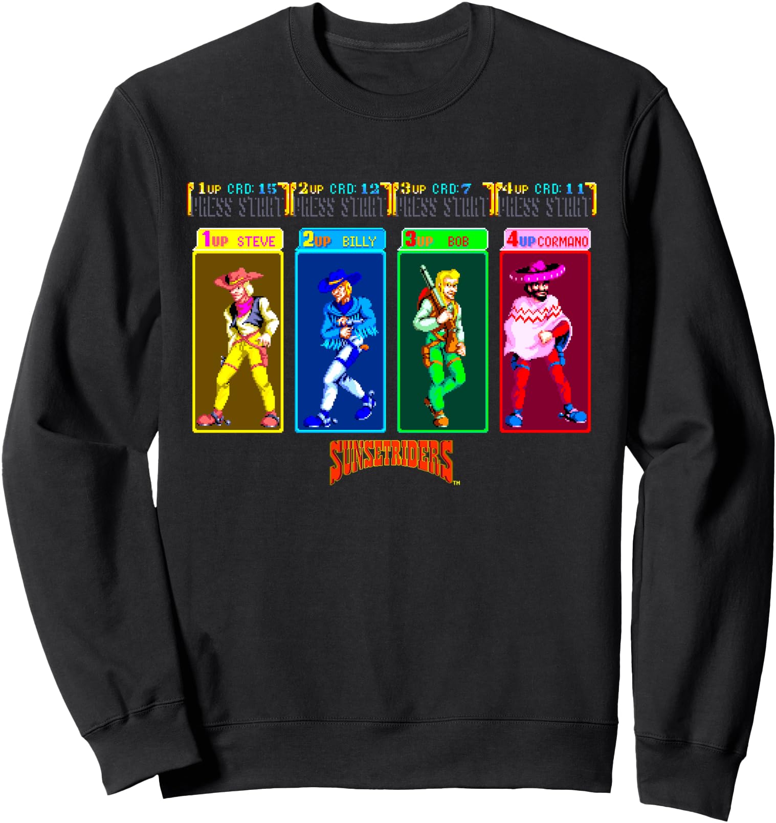 Sunset Riders Character Select Retro Western Heroes Showdown Sweatshirt