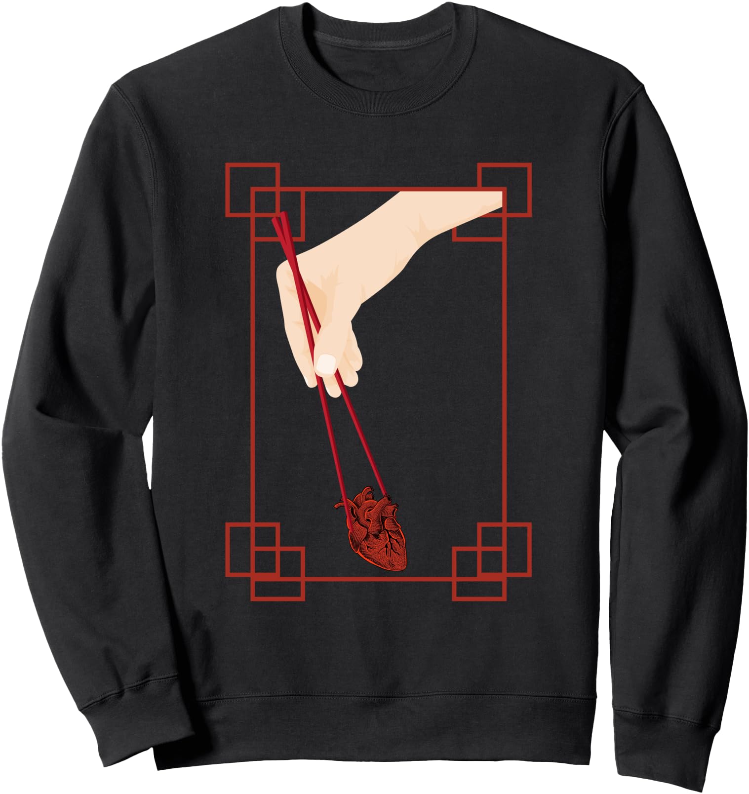 Aesthetic Goth Anime Japanese Chopstick and Heart Sweatshirt