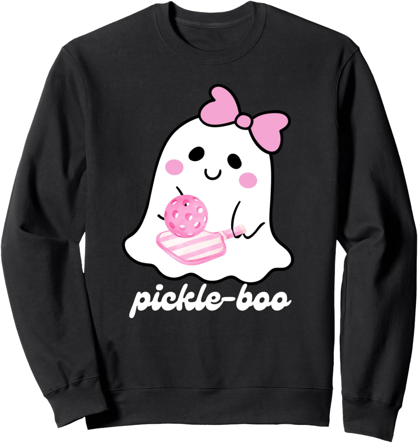 Preppy Pickleball Halloween Pickle-boo Ghost Pastel Pink Sweatshirt