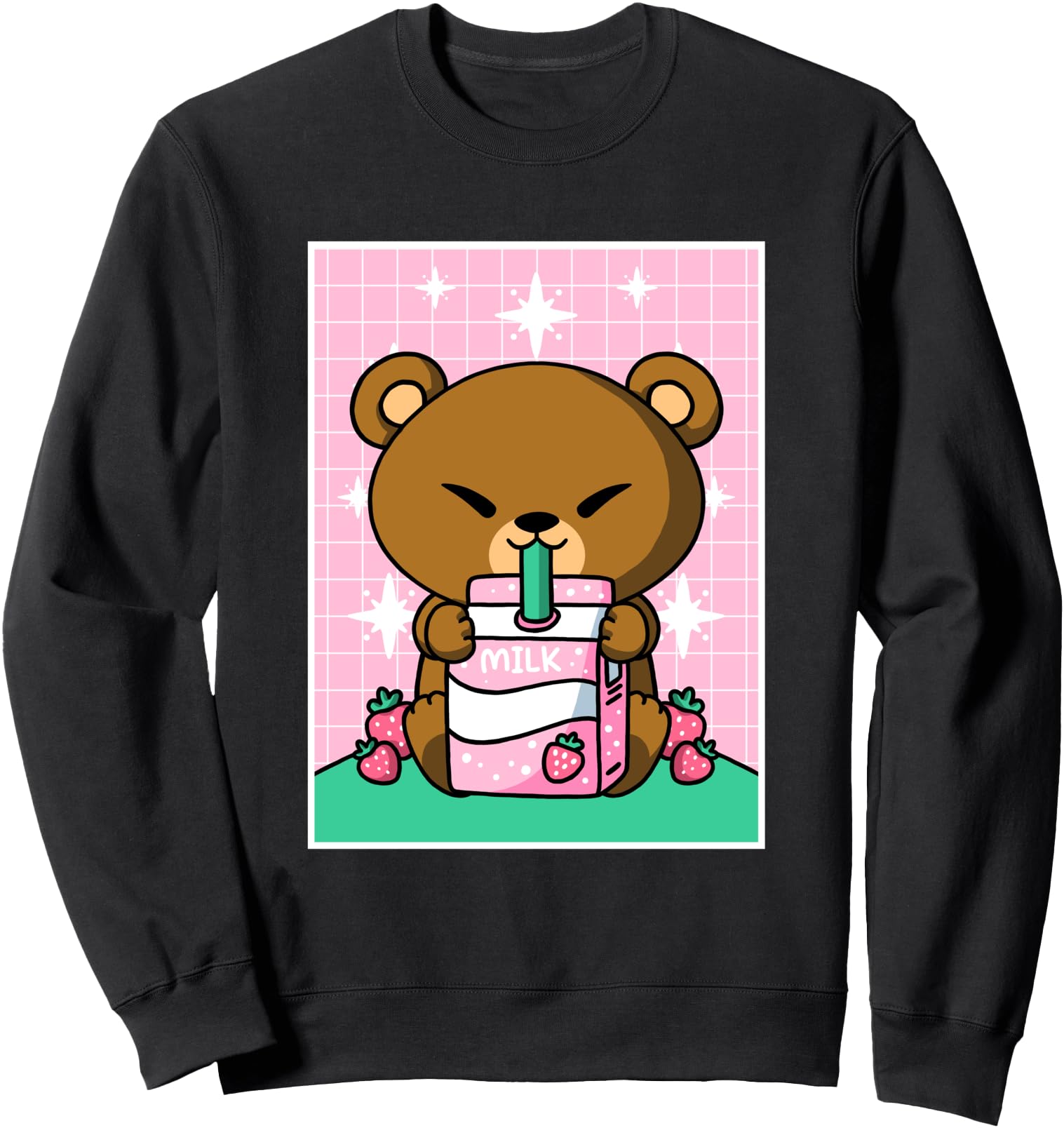 Bear Strawberry Milk Shake Carton Japanese Kawaii Anime Sweatshirt