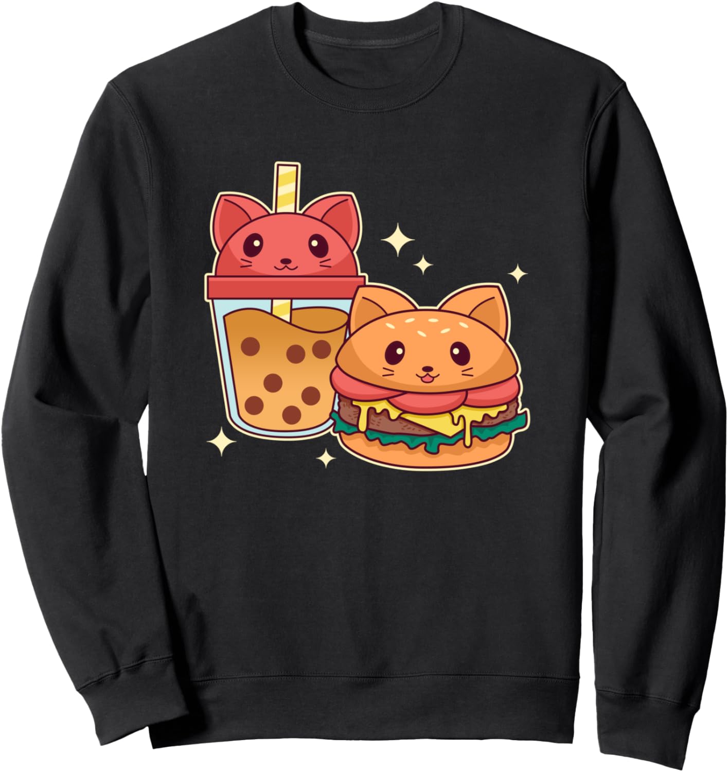 Kawaii Boba Cat Burger - Funny Anime Bubble Tea Kitten Sweatshirt