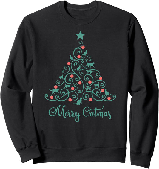 Cat Lover Funny Christmas Merry Catmas Cats Christmas Tree Sweatshirt